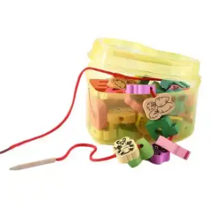 Wooden Lacing Beads Animals Blocks Heart-Shape Box Threading Educational Toy