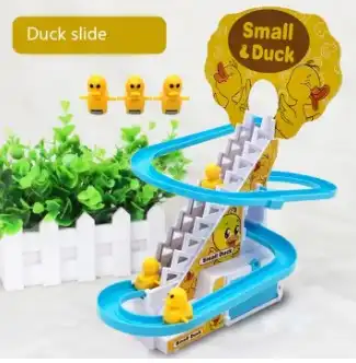 Duck Slide Toy Set, Funny Automatic Stair-Climbing Ducklings Cartoon Race Track Set with Lights and Music (Duck)